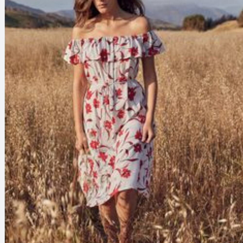 Christy Dawn Deadstock Off shoulder Floral Crepe Midi (M/L)